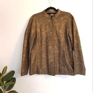 Vintage Additions by Chico's Jacquard Knit Metallic Gold Blazer Jacket L/12